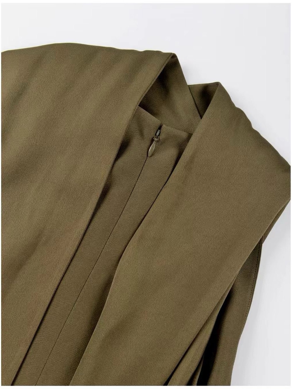 Reiss Satin Maxi Dress With Cape Detail - Khaki Green, US8 2P 6P - Picture 7 of 10